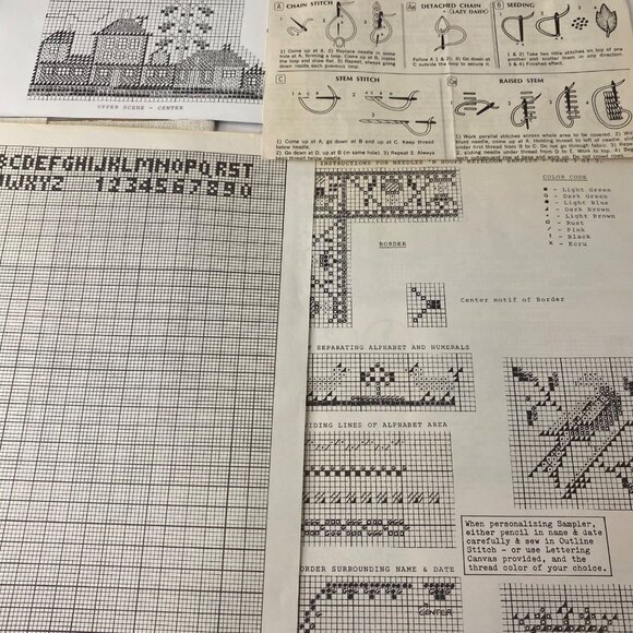 Heirloom Sampler Cross Stitch Kit No. 250 Colonial Town Flowers Birds Alphabet - Picture 4 of 5